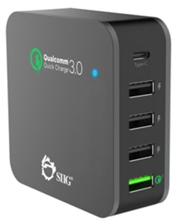 SIIG Accessory AC-PW1714-S1 5-Port Smart USB Charger plus Organizer with QC3.0 Type-C Black Retail