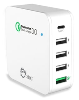 SIIG Accessory AC-PW1724-S1 5-Port Smart USB Charger plus Organizer with QC3.0 Type-C White Retail