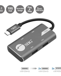 SIIG Accessory JU-H40G11-S1 4-Port USB 3.1 Gen 2 10G Hub 2A2C Iron Gray Brown Box