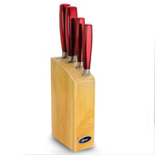 Gibson Calmore 5 Piece Cutlery Knife Set in Red with Rubberwood Block
