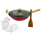 Gran Via Wok With Lid, Rack and Spatula in Red and Black