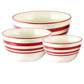 General Store Hollydale Stoneware Nesting Bowl Set in Linen/Red, Set of 3