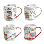 Gibson Snow Scene 4 Piece 18 Ounce Holiday Mugs