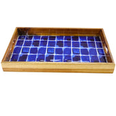 Gibson Elite Mozambique 17" Enameled on Wood Serving Tray, Blue Bricks Laminate Accent
