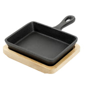 Gibson Home Campton 5.3 Inch Mini Square Cast Iron Frying Pan with Wooden Base