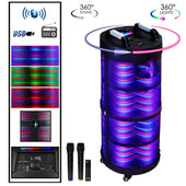 beFree Sound Rechargeable Bluetooth Portable Party Speaker With 360 Degree Sound Reactive LED Lights and 2 Wireless Microphones