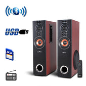 beFree Sound 2.1 Channel Powered Bluetooth Dual Wood Tower Speakers with Optical Input