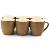 Elama Honeycomb 6 Piece 15 Ounce Round Stoneware Mug Set in Brown.