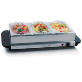 MegaChef Buffet Server and amp; Food Warmer With 3 Removable Sectional Trays , Heated Warming Tray and Removable Tray Frame