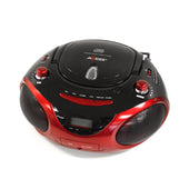 Axess Red Portable Boombox MP3/CD Player with Text Display,with AM/FM Stereo, USB/SD/MMC/AUX Inputs