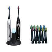 Dual Handle Ultra High Powered Sonic Electric Toothbrush with Dock Charger, 12 Brush Heads and amp; More!-Black and Silver