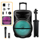 Trexonic Combination 15 Inch Bluetooth Portable Speaker and Tripod Stand with Reactive Lights, FM Radio, USB/TF Inputs, Rechargeable Battery  and amp; Voice Broadcast